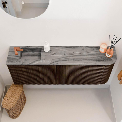 Mondiaz JOYA-DLUX 111.6cm toiletmeubel - ronding rechts kleur Walnut - Wastafel FAYE positie Links 1 kraangat kleur Sombra. SW1424779