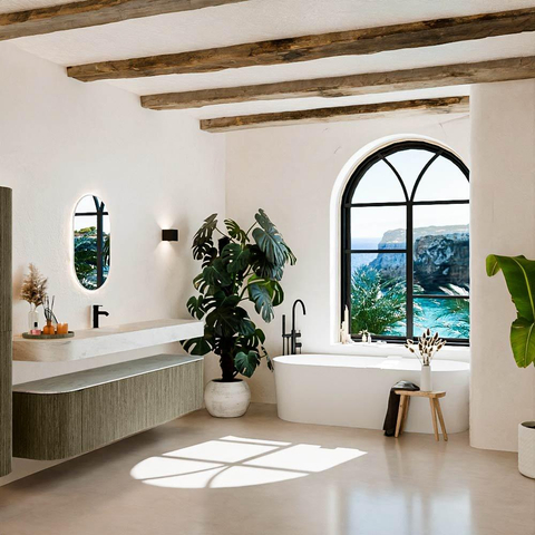MONDIAZ THOR-DLUX 200cm meuble de salle de bains arrondi gauche + droite couleur Shadow avec 2 tiroirs et 2 portes. Vasque suspendue CLOUD Milieu 1 trou de robinet couleur Opalo. SW1467047