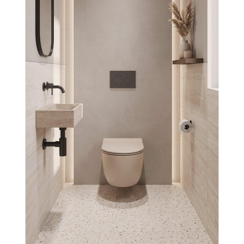 QeramiQ Dely Ensemble WC - réservoir encastré Qeramiq Flush - abattant slim - plaque de commande en pierre naturelle marbre foncé - boutons ronds - beige SW1578583