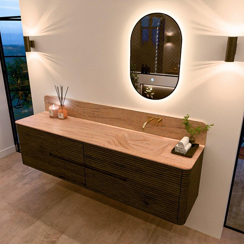 Mondiaz CIRO-DLUX Ensemble de meubles de salle de bains - 190x45x50cm - lavabo en solid surface Saba - 1 vasque à droite - sans trous de robinet - 4 tiroirs - Shadow SW1532743