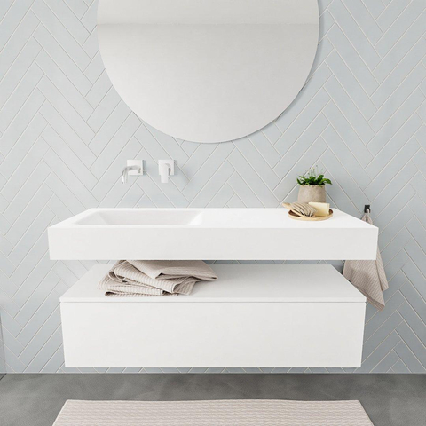 MONDIAZ ALAN 120cm - meuble bas - 1 tiroir - lavabo suspendu - vasque à gauche - 0 trous de robinet - talc SW408417