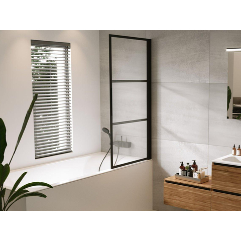 Riho Grid pare-baignoire - 80x150cm - pivotant - droite - 6mm - verre clair à grille - noir mat SW258610