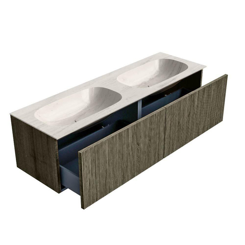 MONDIAZ KURVE-DLUX 150cm badmeubel kleur Shadow met 2 lades en 0 deuren. Wastafel STOR SMALL Dubbel zonder kraangat Meli. SW1431849