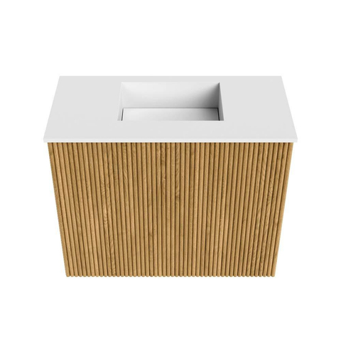 Mondiaz JOYA 50cm toiletmeubel - kleur Oak - Wastafel FAYE positie Midden Zonder kraangat kleur Talc. SW1421098