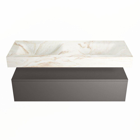 Mondiaz ALAN-DLUX Ensemble de meuble - 130cm - meuble Dark grey mat - 1 tiroir - Lavabo Cloud Frappe suspendu - vasque Gauche et droite - 2 trous de robinet SW804693
