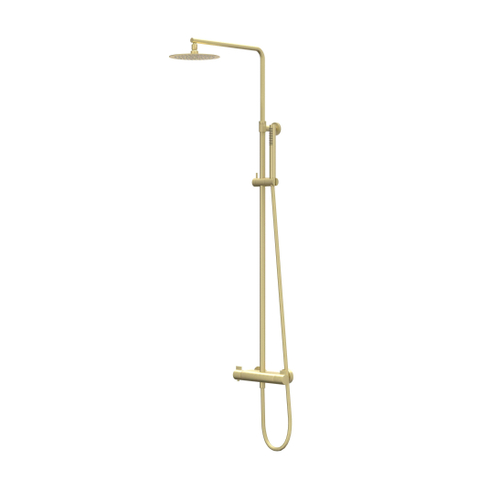 IVY Pact ensemble de douche pluie apparent – douche de tête medium Ø 20 cm – barre de douche – douchette satin spray – or brossé mat SW1034849