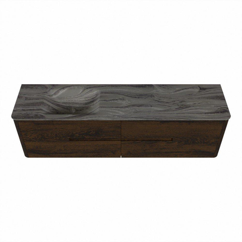 Mondiaz CIRO-DLUX Ensemble de meubles de salle de bains - 180x45x50cm - vasque solid surface Sombra - 1 bassin à gauche - sans trous de robinetterie - 4 tiroirs - Noyer SW1530806