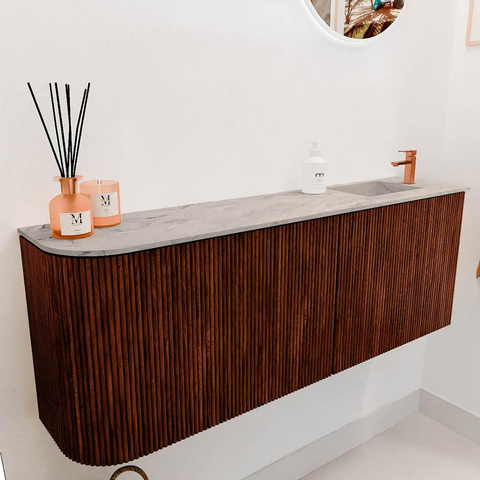 Mondiaz JOYA-DLUX 111.6cm toiletmeubel - ronding links kleur Ruby - Wastafel FAYE positie Rechts 1 kraangat kleur Glace. SW1423596