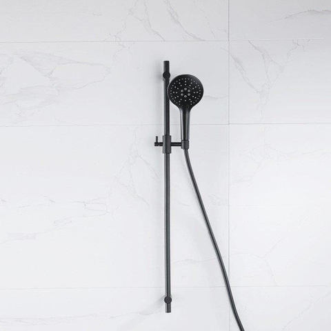 Fortifura Calvi ensemble barre de douche avec douchette à main ronde, flexible de douche lisse noir mat SW1159289