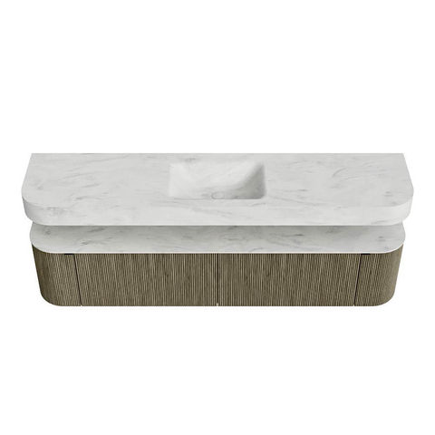MONDIAZ THOR-DLUX 200cm meuble de salle de bains arrondi gauche + droite couleur Shadow avec 2 tiroirs et 2 portes. Vasque suspendue CLOUD Milieu sans trou de robinet couleur Opalo. SW1467043