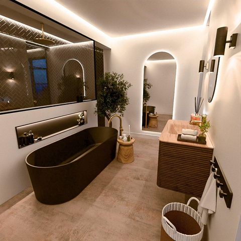 Mondiaz CIRO-DLUX Badkamermeubelset - 100x45x50cm - Solid surface wastafel Saba - 1 wasbak Midden - 1 kraangat - 2 lades - Dusk SW1533323
