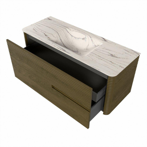 Mondiaz CIRO-DLUX Ensemble de meubles de salle de bains - 120x45x50cm - vasque solid surface Nata - 1 lavabo au milieu - sans trous de robinet - 2 tiroirs - Dusk SW1533206