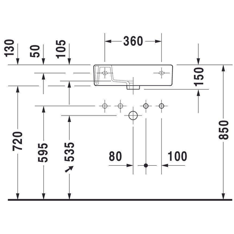 Duravit Vero Fontein - 50x25cm - 1 kraangat links - met overloop - wit 0291637