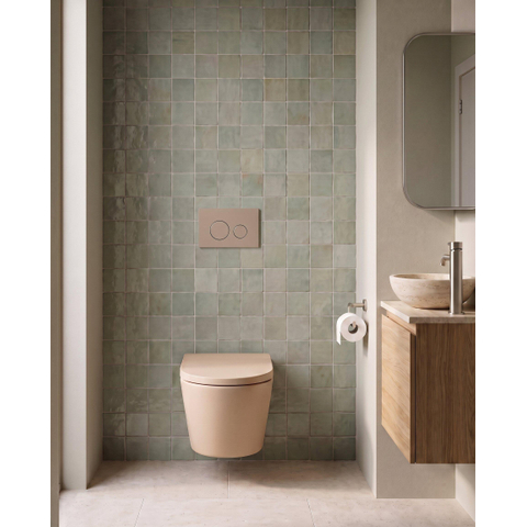 QeramiQ Dely Ensemble WC - 36.3x51.7cm - chasse profonde - sans bride - réservoir encastré Geberit UP720 - abattant WC softclose - 35mm - plaque de commande taupe - boutons ronds - beige mat SW1427092