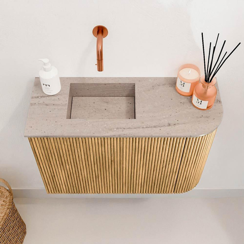 Mondiaz JOYA-DLUX 61.6cm toiletmeubel - ronding rechts kleur Oak - Wastafel FAYE positie Links Zonder kraangat kleur Saba. SW1424200