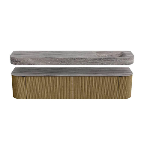MONDIAZ THOR-DLUX Meuble de salle de bains - 200cm - arrondi gauche + droite - couleur Dusk - 2 tiroirs et 2 portes - Vasque suspendue CLOUD droite 1 trou de robinet - couleur Oza SW1467197