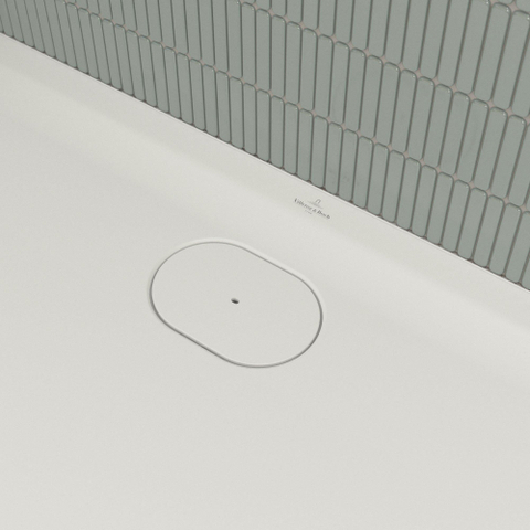 Villeroy & Boch Ecora douchebak - 120x80x3.5cm - afvoer lange zijde - stone white (wit) SW1558992