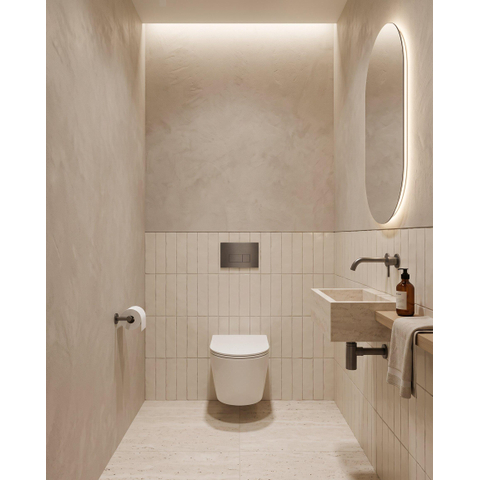 QeramiQ Dely Ensemble de WC - réservoir encastré Qeramiq Flush - abattant 35mm - plaque de déclenchement métal gunmetal - boutons rectangulaires - blanc brillant SW1579191