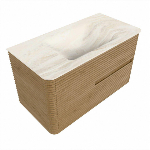 Mondiaz CIRO-DLUX Badkamermeubelset - 90x45x50cm - Solid surface wastafel Ostra - 1 wasbak Midden - 1 kraangat - 2 lades - Oak SW1531051