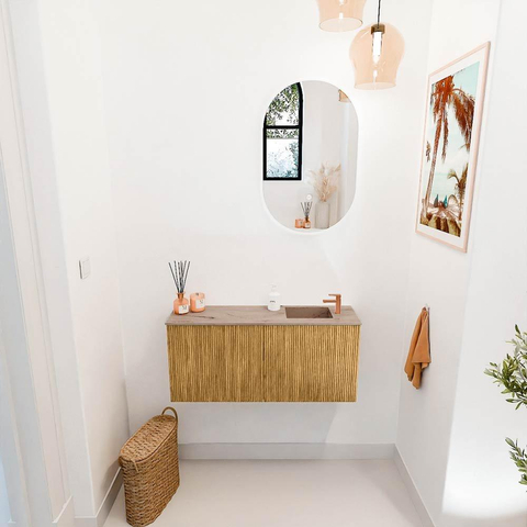 Mondiaz JOYA-DLUX 90cm toiletmeubel - kleur Oak - Wastafel FAYE positie Rechts 1 kraangat kleur Arena. SW1423860