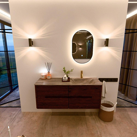 Mondiaz CIRO-DLUX Meuble de salle de bains - 130x45x50cm - Plan vasque Solid surface Oza - 1 vasque à droite - 1 trou de robinet - 4 tiroirs - Ruby SW1532141