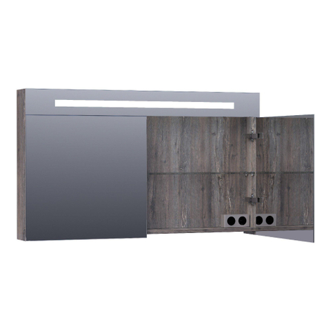BRAUER Promise Deluxe armoire de toilette - 120x70x15cm - avec éclairage direct - 2 portes miroir double face - Bois flotté SW499524
