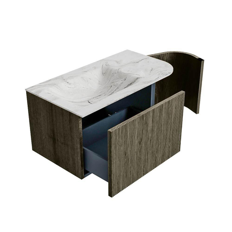 Mondiaz KURVE-DLUX Badkamermeubelset - 85x46x40cm - 1 lade - 1 deur - wastafel solid surface - links - zonder kraangat - Shadow SW1414526