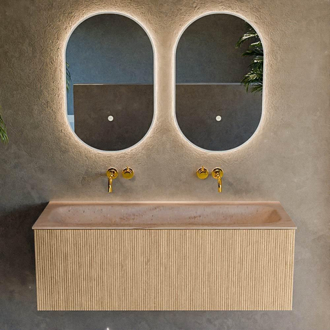 MONDIAZ KURVE-DLUX 120cm badmeubel kleur Oak met 1 lade en 0 deuren. Wastafel BIG LARGE Midden zonder kraangat Saba. SW1433083
