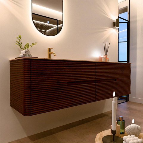 Mondiaz CIRO-DLUX Ensemble de meubles de salle de bains - 180x45x50cm - lavabo en solid surface Saba - 1 vasque à gauche - 1 trou de robinet - 4 tiroirs - Ruby SW1531948