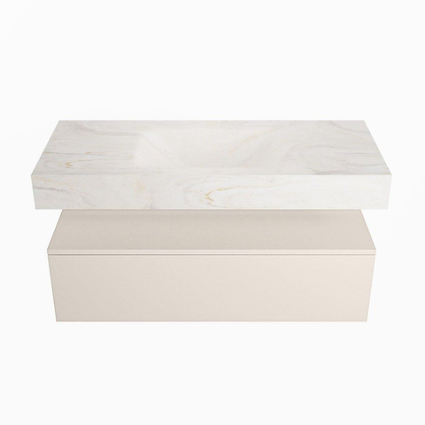 Mondiaz ALAN-DLUX Ensemble de meuble - 110cm - meuble Linen mat - 1 tiroir - Lavabo Cloud Ostra suspendu - vasque Centre - 0 trous de robinet SW807324