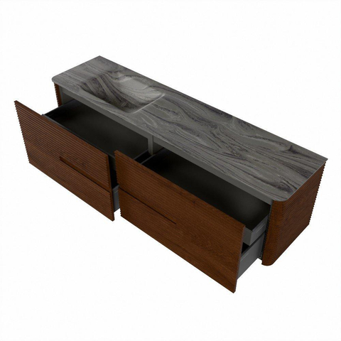Mondiaz CIRO-DLUX Badkamermeubelset - 180x45x50cm - Solid surface wastafel Sombra - 1 wasbak Links - zonder kraangaten - 4 lades - Ruby SW1531985