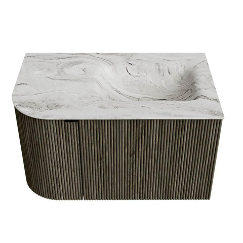 Mondiaz KURVE-DLUX Badkamermeubelset - 75x46x40cm - 1 lade - 1 deur - wastafel solid surface - rechts - zonder kraangat - Shadow SW1414536