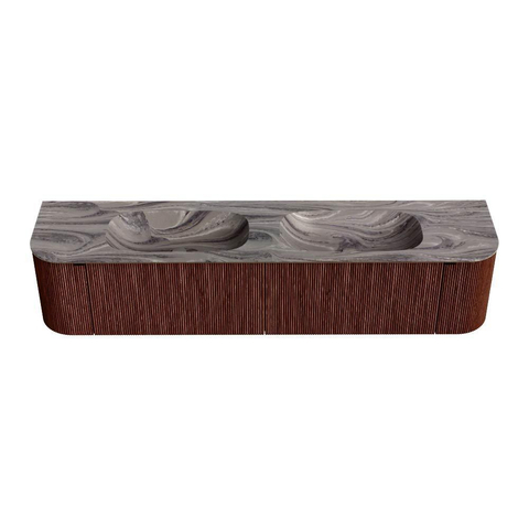 MONDIAZ KURVE-DLUX Meuble de salle de bains 200cm arrondi Gauche + Droite couleur Ruby avec 2 tiroirs et 2 portes. Lavabo STOR SMALL Double 2 trous de robinet Sombra. SW1434010