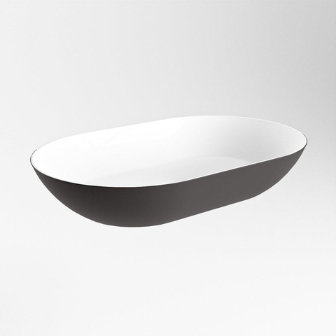 Mondiaz Onni Vasque à poser - 55x35x10cm - ovale - à poser - Solid Surface Gris foncé/Talc SW643531