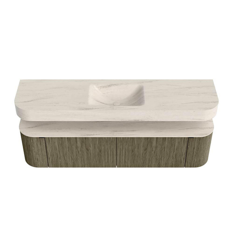 MONDIAZ THOR-DLUX 180cm meuble de salle de bains arrondi gauche + droite couleur Shadow avec 2 tiroirs et 2 portes. Vasque suspendue CLOUD Milieu sans trou de robinet couleur Meli. SW1466200
