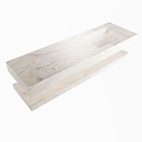 Mondiaz ALAN-DLUX Ensemble de meuble - 150cm - meuble Ostra mat - 0 tiroirs - Lavabo Cloud Ostra suspendu - vasque Droite - 1 trou de robinet SW809156