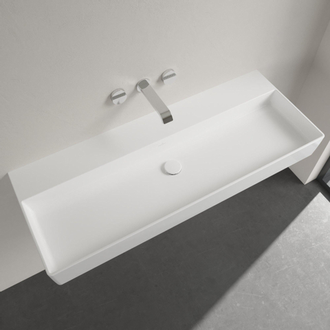 Villeroy & Boch memento 2.0 wastafel - voor handdoekhouders - 120x47cm - zonder overloop - zonder kraangat CeramicPlus - White Alpine (glans wit) SW336041