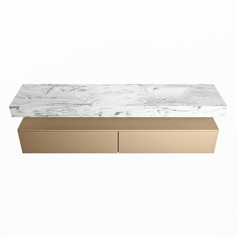 Mondiaz ALAN-DLUX Ensemble de meuble - 200cm - meuble Oro mat - 2 tiroirs - Lavabo Cloud Glace suspendu - vasque Droite - 0 trous de robinet SW806145