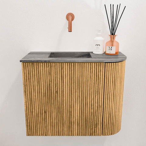 Mondiaz JOYA-DLUX 51.6cm toiletmeubel - ronding rechts kleur Oak - Wastafel FAYE positie Links Zonder kraangat kleur Sombra. SW1426240