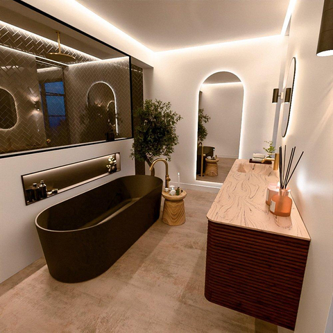 Mondiaz CIRO-DLUX Meuble de salle de bains - 180x45x50cm - Lavabo solid surface Arena - 1 vasque à gauche - 1 trou de robinet - 4 tiroirs - Ruby SW1531762
