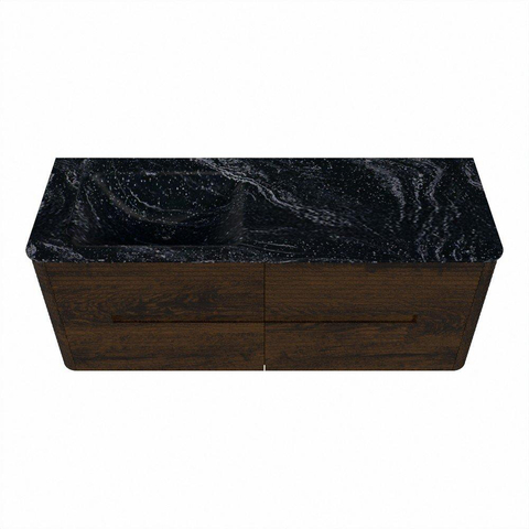 Mondiaz CIRO-DLUX Badkamermeubelset - 130x45x50cm - Solid surface wastafel Lava - 1 wasbak Links - 1 kraangat - 4 lades - Walnut SW1530153
