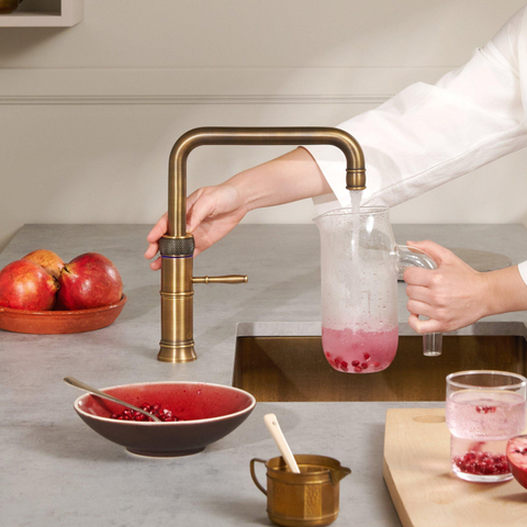 Quooker Classic Fusion Square kokendwaterkraan - draaibare uitloop - Combi+ reservoir - Warm / kokend water - Messing patina SW769520