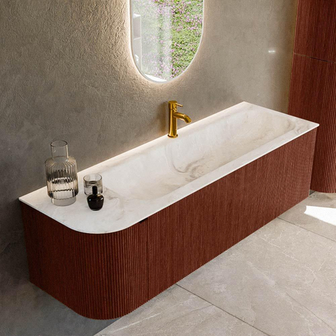 Mondiaz KURVE-DLUX Ensemble de meuble de salle de bains - 145x46x40cm - 1 tiroir - 1 porte - lavabo solid surface - droit - 1 trou de robinet - Ruby SW1415662