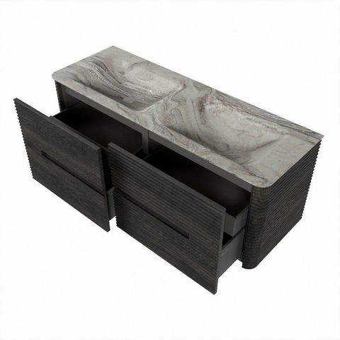 Mondiaz CIRO-DLUX Badkamermeubelset - 130x45x50cm - Solid surface wastafel Glace - 2 wasbak Dubbel - 2 kraangaten - 4 lades - Shadow SW1532237