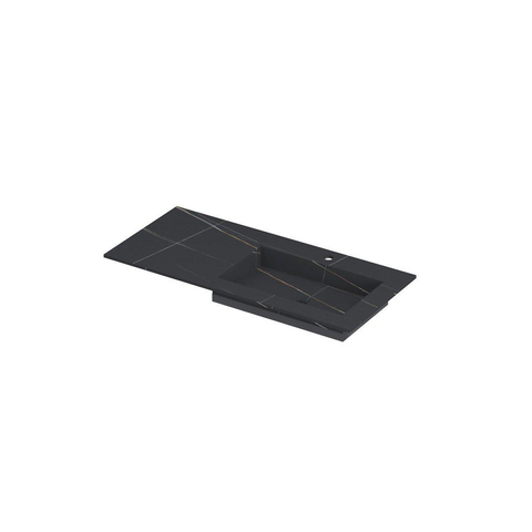INK Post wastafel - 100x45x1cm - 1 wasbak rechts - 1 kraangat - keramiek Lauren black mat SW693248