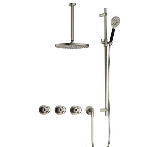 Hotbath Cobber @Work Regendoucheset - inbouw - 30cm plafondarm - 20cm ronde hoofddouche - 3 standen handdouche - glijstang - Geborsteld nikkel SW678096