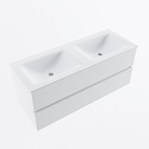 MONDIAZ VICA Meuble de salle de bains 120 cm sous-meuble Talc 2 tiroirs. Lavabo CLOUD double 2 trous de robinet, couleur Talc. SW1381894
