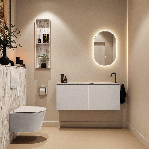MONDIAZ TURE-DLUX Meuble de WC 120 cm Linen. Lavabo EDEN Glace position à droite. Avec 1 trou de robinet. SW1103350