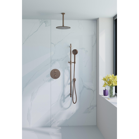 Fortifura Calvi Inbouw Regendoucheset - rond - thermostatisch - plafondarm - glijstang - 25cm - hoofddouche - ronde handdouche - PVD - geborsteld koper SW1189379