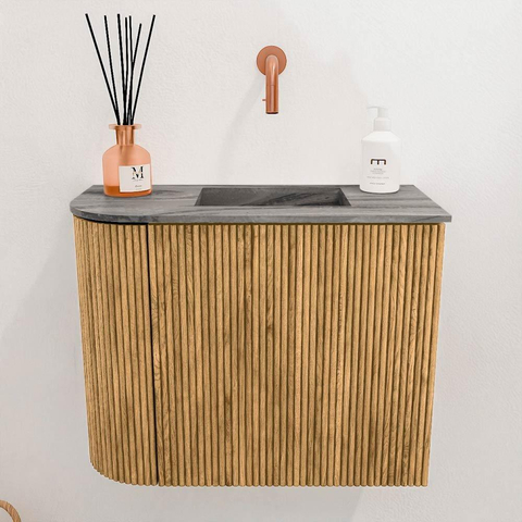 Mondiaz JOYA-DLUX 51.6cm toiletmeubel - ronding links kleur Oak - Wastafel FAYE positie Rechts Zonder kraangat kleur Sombra. SW1426241